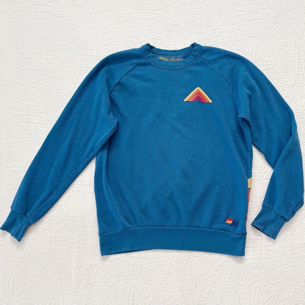 RARE Aviator Nation‎ Mountain Stripe Crewneck Sweatshirt, Blue - Picture 2 of 8